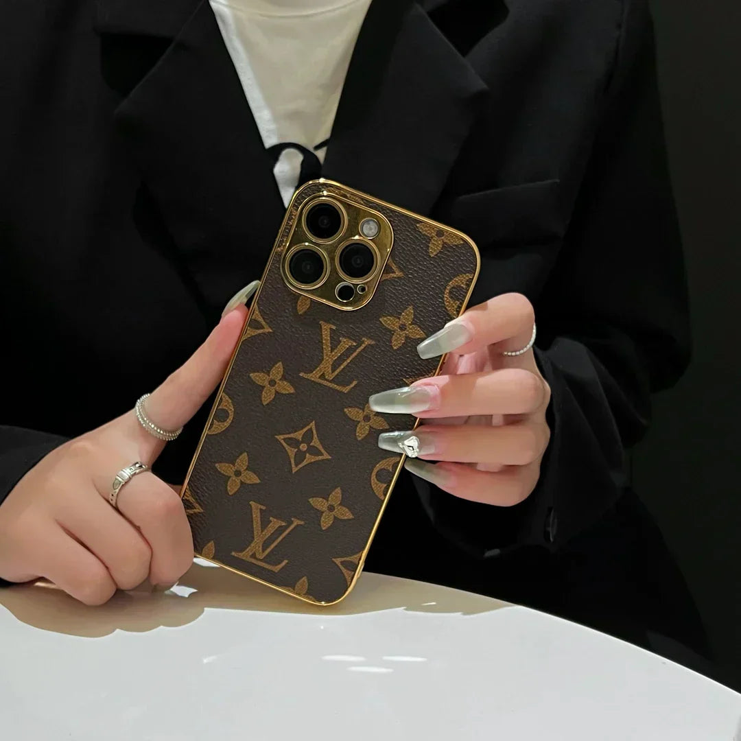 Lyxigt klassiskt Monogram iPhone-fodral med elektropläterade guldkanter