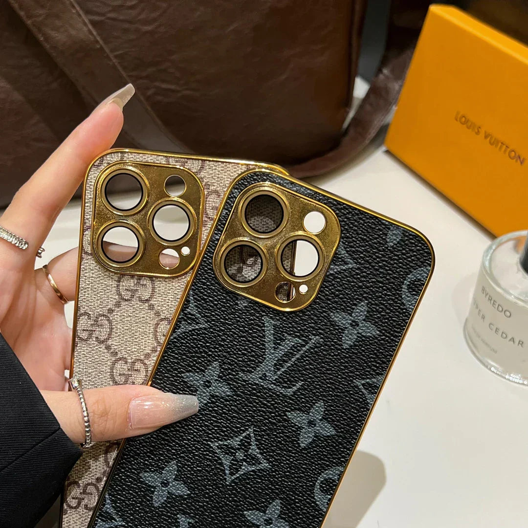 Lyxigt klassiskt Monogram iPhone-fodral med elektropläterade guldkanter