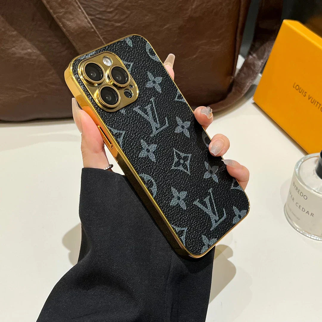 Lyxigt klassiskt Monogram iPhone-fodral med elektropläterade guldkanter