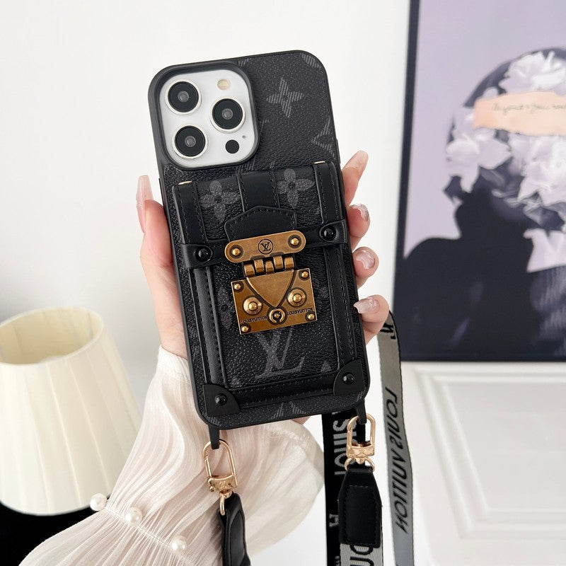 Πολυτελής Μαύρη & Λευκή θήκη για iPhone με αλυσίδα χιαστί