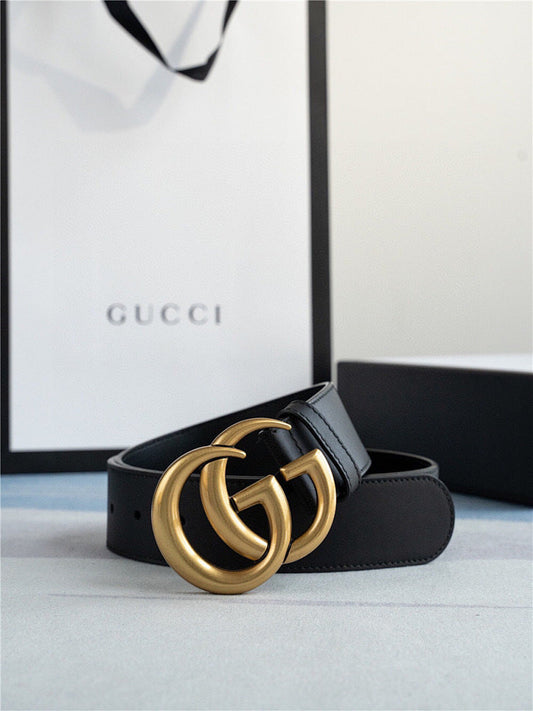 GG New Gold-Buckle Leather Belts for Men and Women