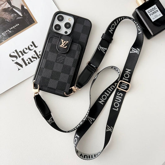 Luxusní Black & Bílá Crossbody Card Bag Pouzdro na iPhone