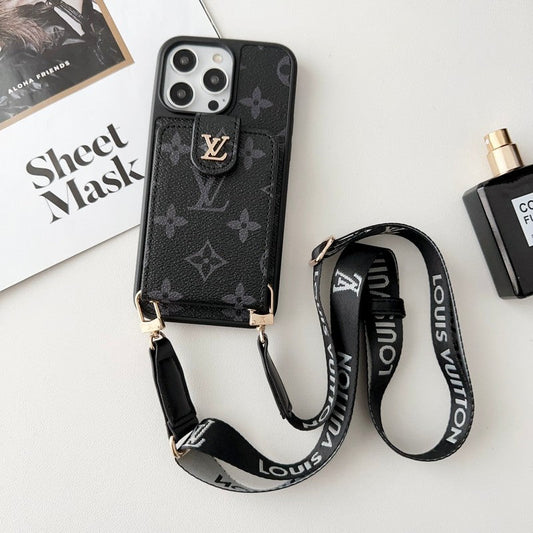 Luxusní Black & Bílá Crossbody Card Bag Pouzdro na iPhone