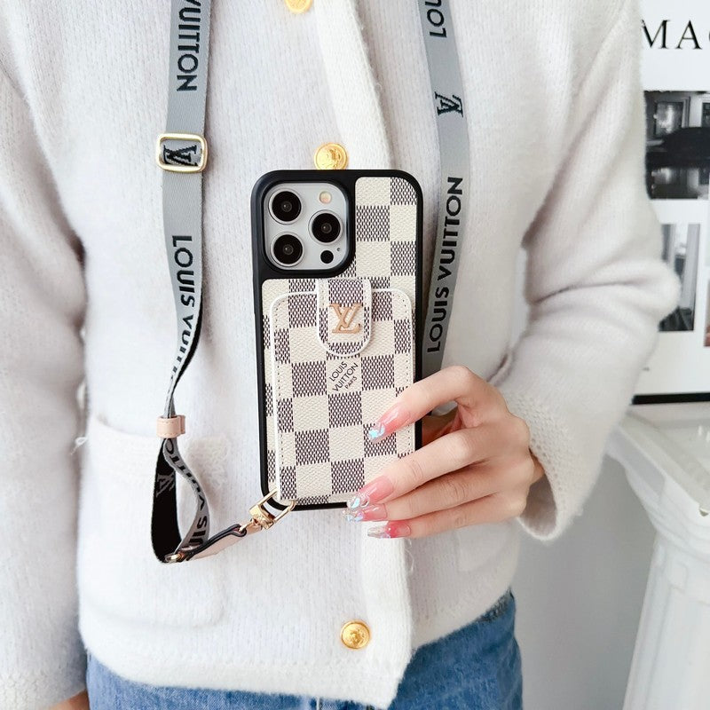 Luxusní Black & Bílá Crossbody Card Bag Pouzdro na iPhone