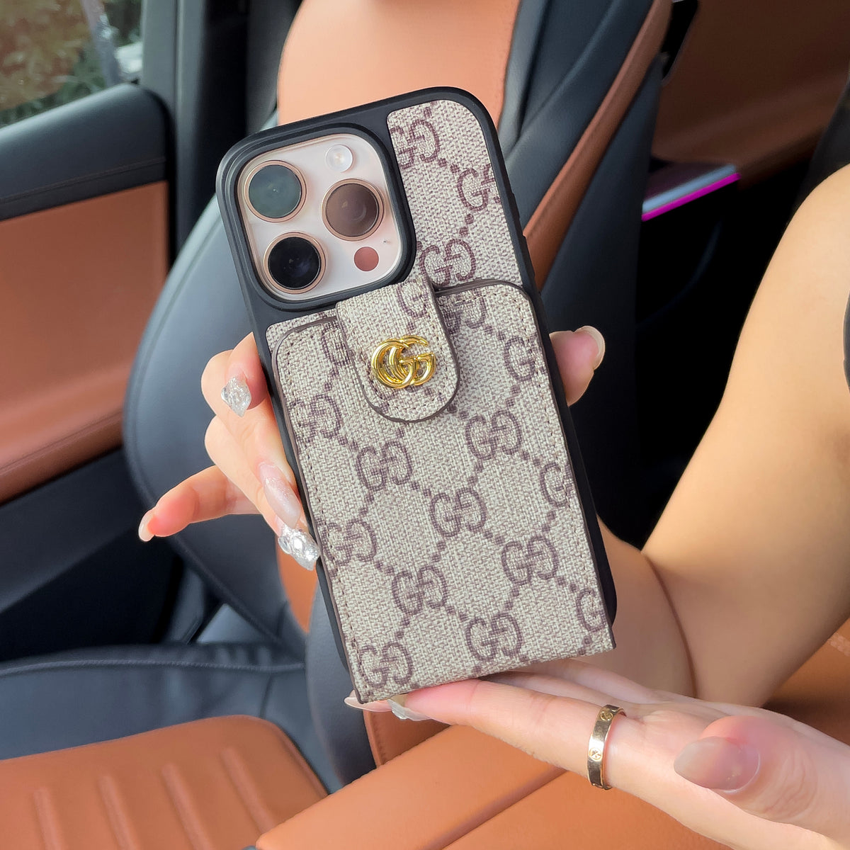 Πολυτελής θήκη για iPhone με χιαστί με βάση κάρτας & Ιμάντας