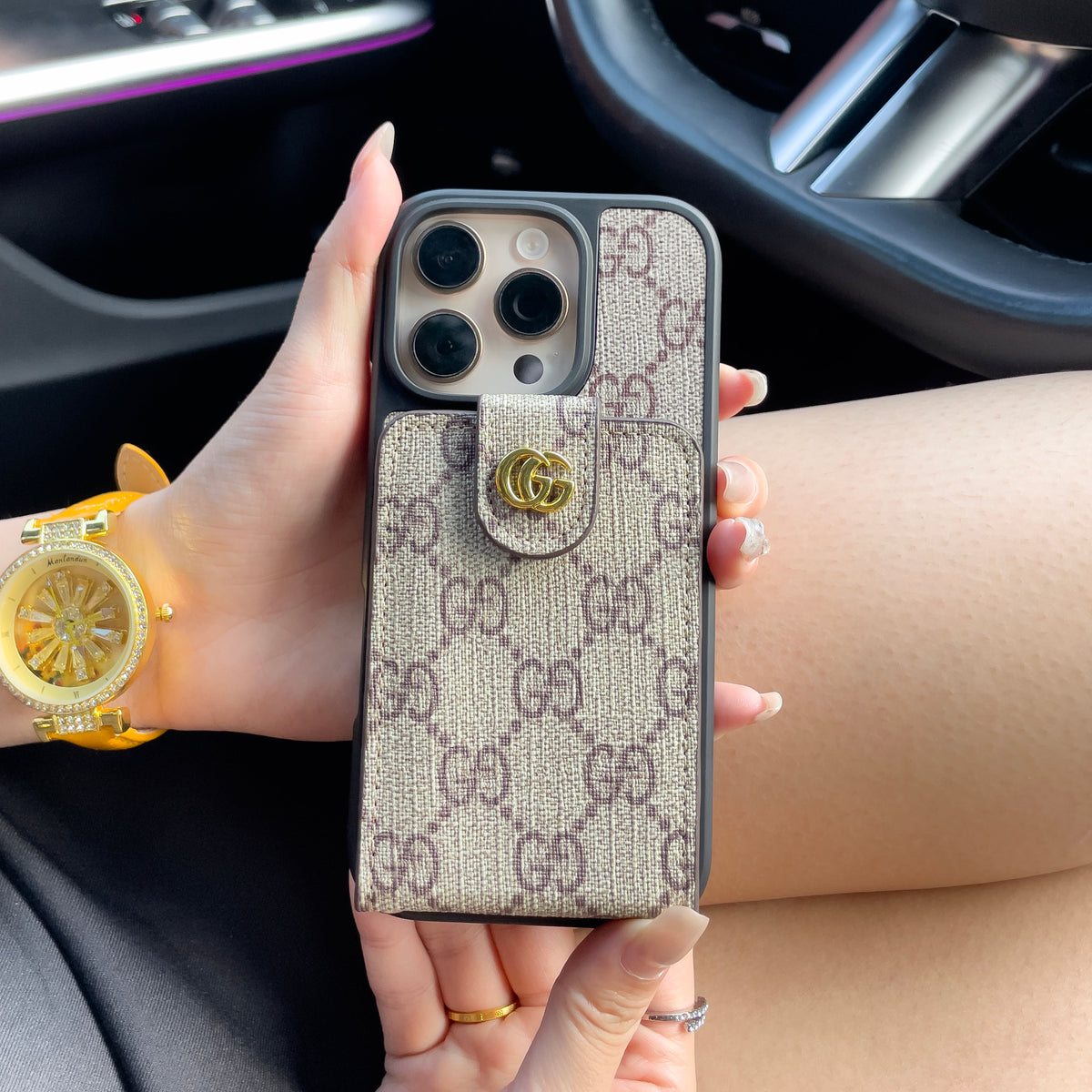 Πολυτελής θήκη για iPhone με χιαστί με βάση κάρτας & Ιμάντας
