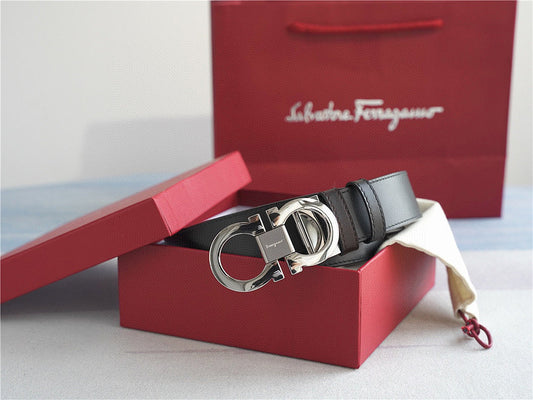 Classic Silver-Buckle Leather Belt