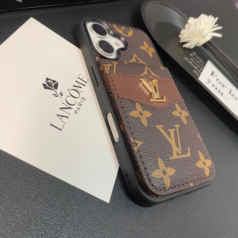Funda de iPhone de color clásico con tarjetero de lujo