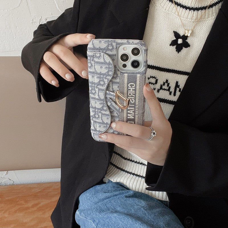 Módní černá & šedá látková taška na karty Pouzdro na iPhone