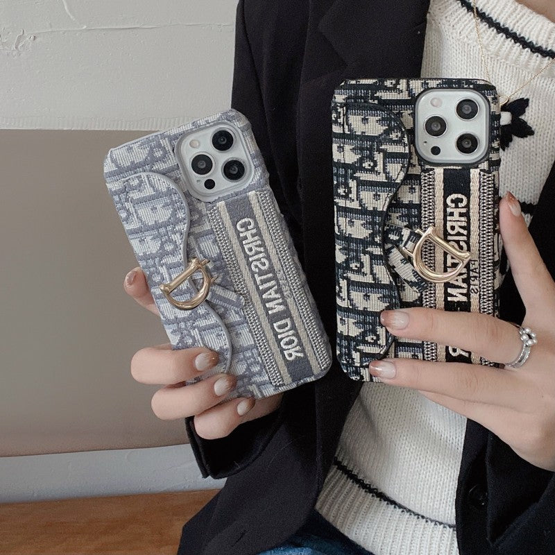 Módní černá & šedá látková taška na karty Pouzdro na iPhone