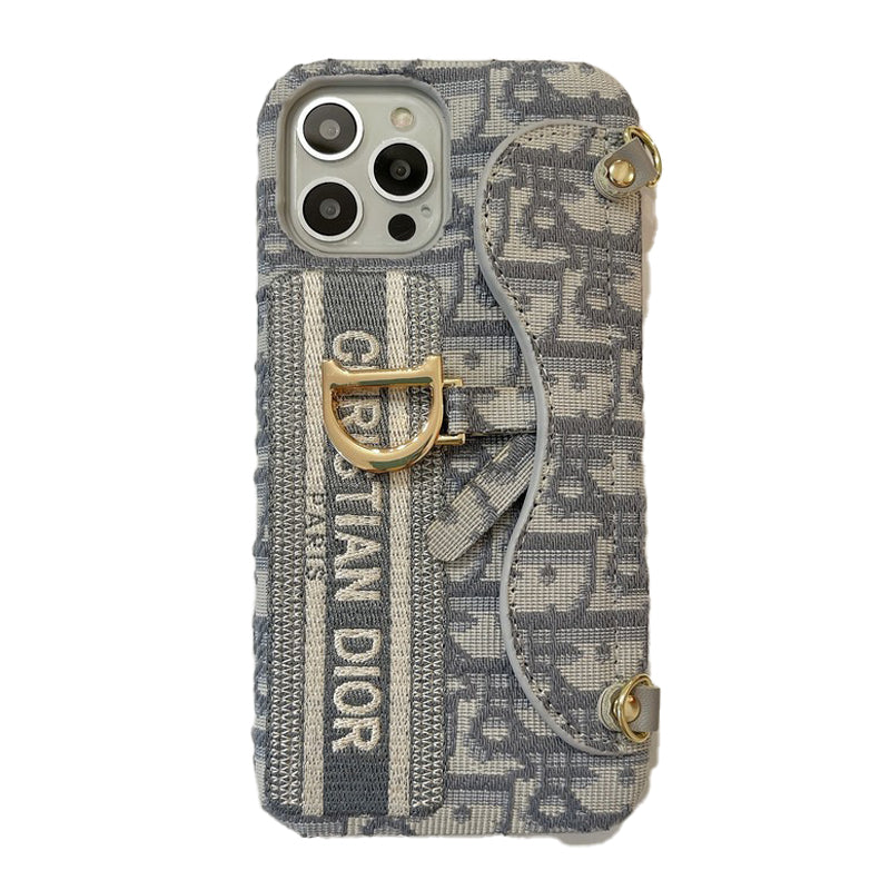 Módna čierna & sivá látková taška na karty Crossbody puzdro na iPhone