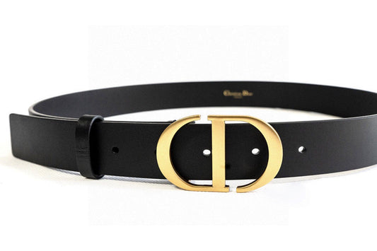 CD Black Calfskin Belt with Gold Buckle
