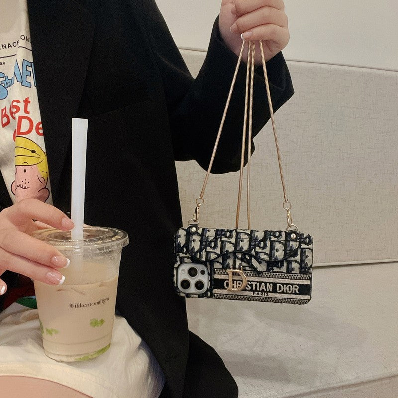 Módna čierna & sivá látková taška na karty Crossbody puzdro na iPhone