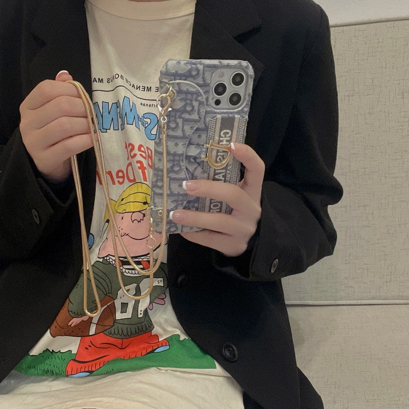 Módna čierna & sivá látková taška na karty Crossbody puzdro na iPhone