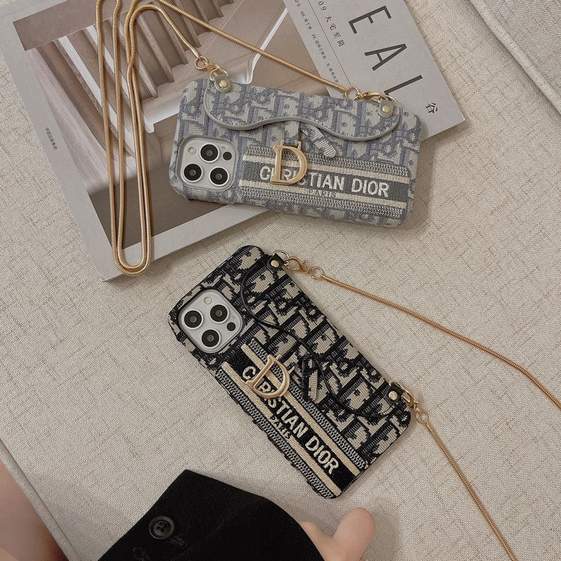 Módna čierna & sivá látková taška na karty Crossbody puzdro na iPhone