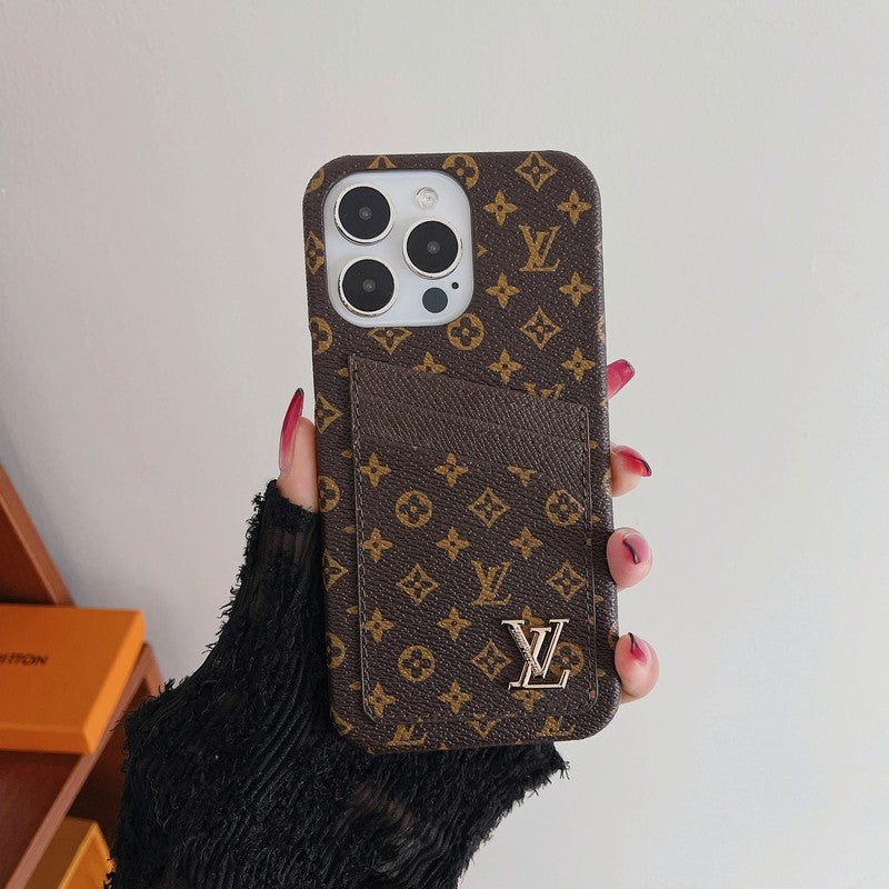 Capa de iPhone clássica com bolsa de cartão luxuosa
