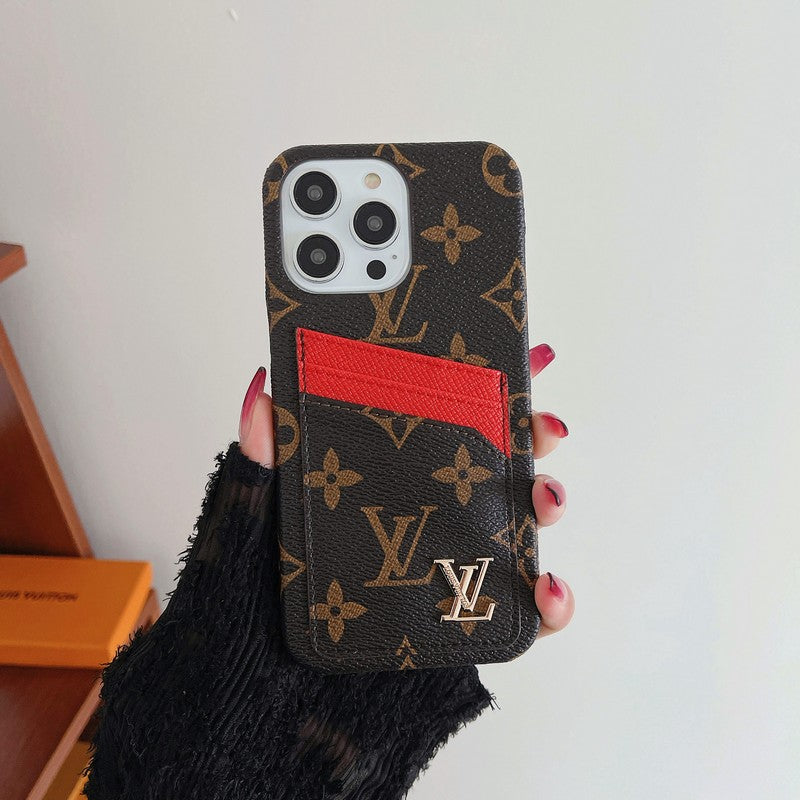 Capa de iPhone clássica com bolsa de cartão luxuosa
