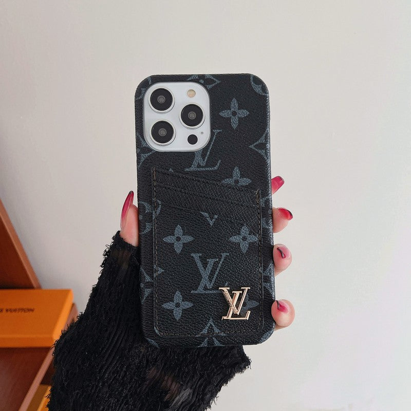 Capa de iPhone clássica com bolsa de cartão luxuosa
