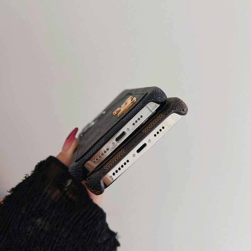 Capa de iPhone clássica com bolsa de cartão luxuosa