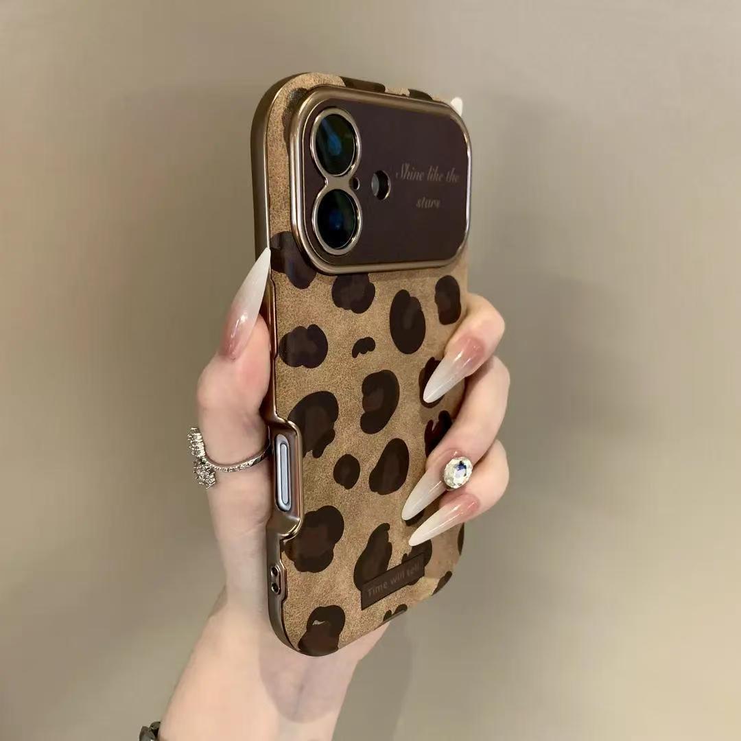 Vintage Leopard iPhone Case – Suede Leather Shockproof Luxury Cover