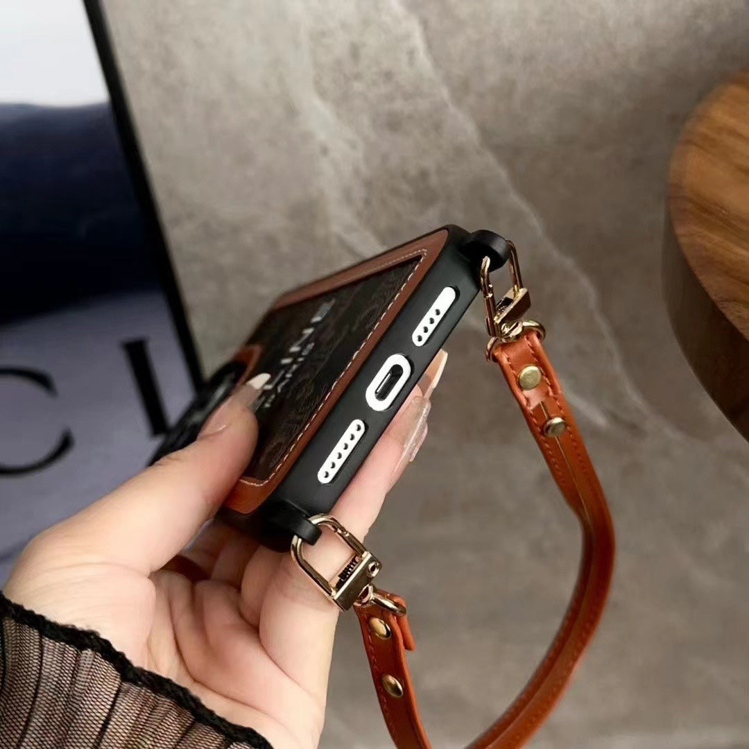 Capa Celine preta para iPhone com alça-SZ231124