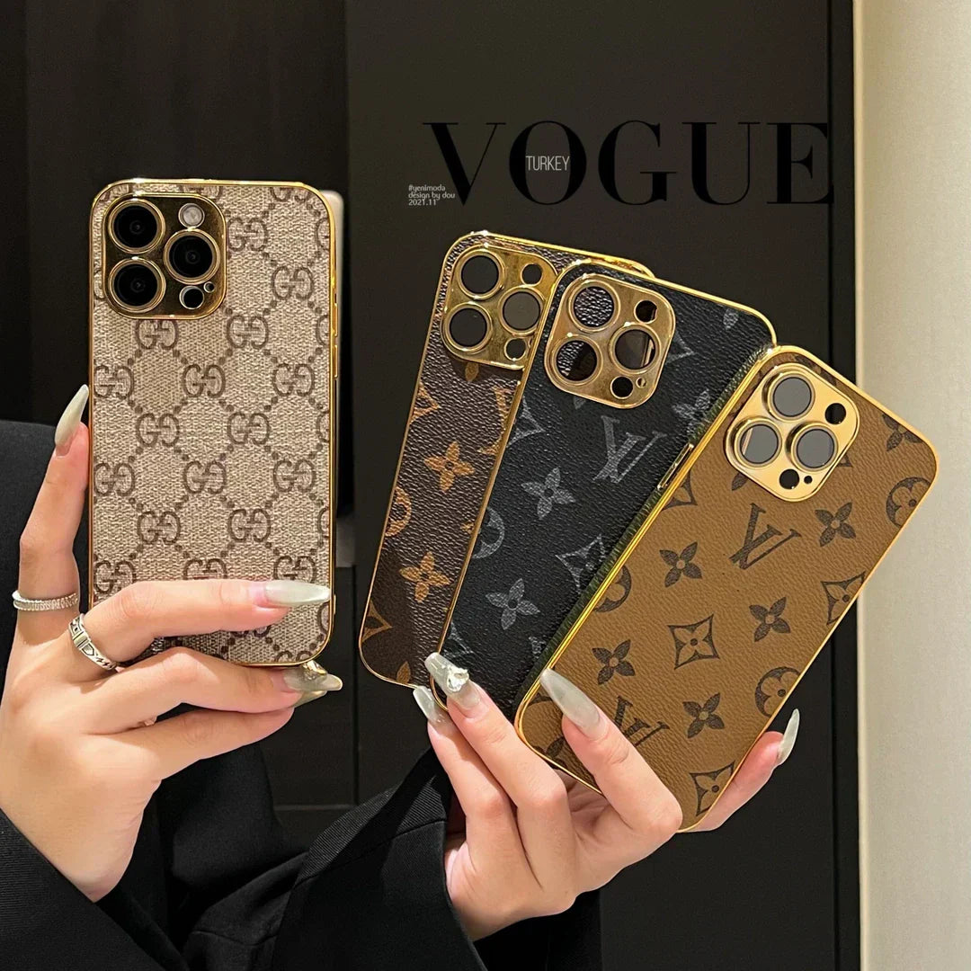 Lyxigt klassiskt Monogram iPhone-fodral med elektropläterade guldkanter
