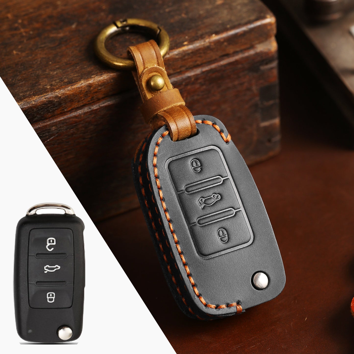 KAKAVY Top Grain Leather Volkswagen key Case detail image 23