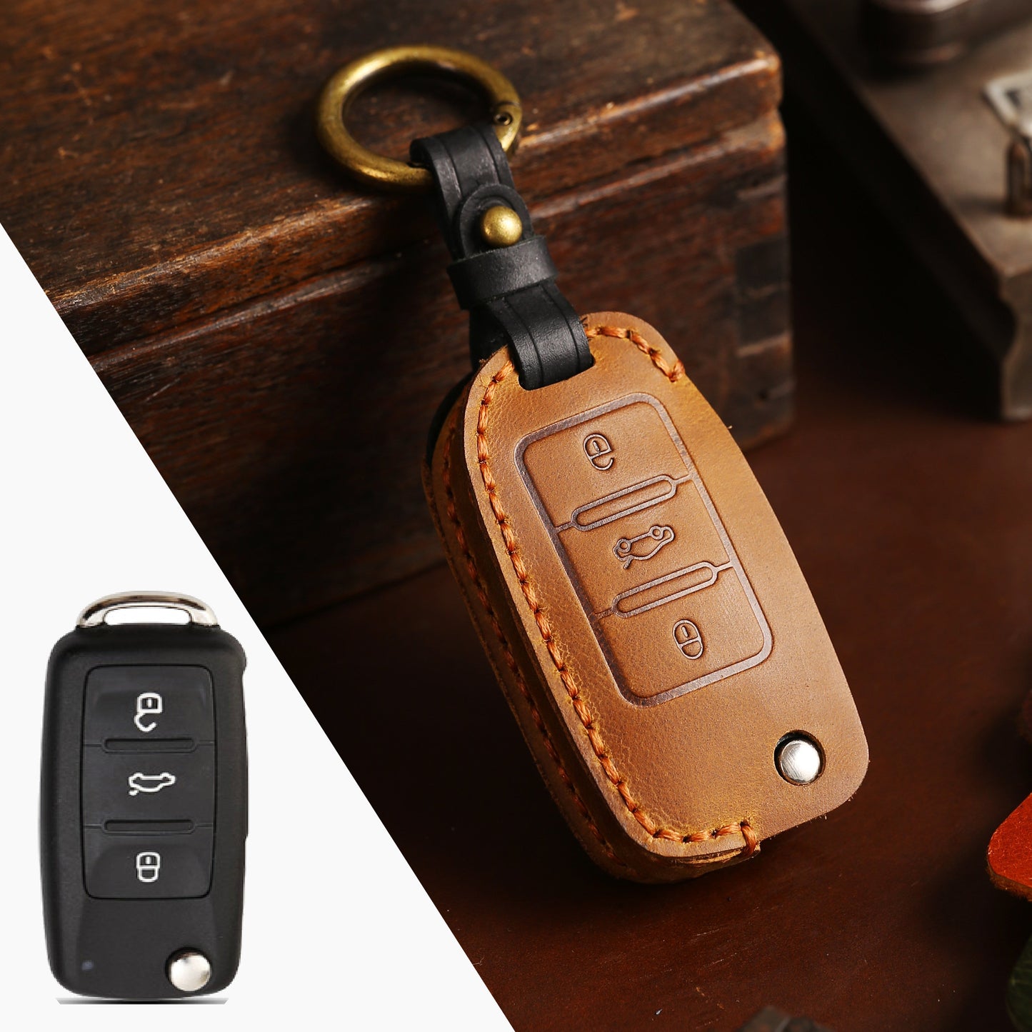 KAKAVY Top Grain Leather Volkswagen key Case detail image 24