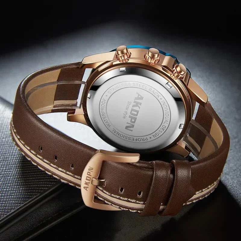 Montre à quartz élégante pour homme avec date rotative unique et bracelet en cuir – Montre décontractée d'inspiration militaire