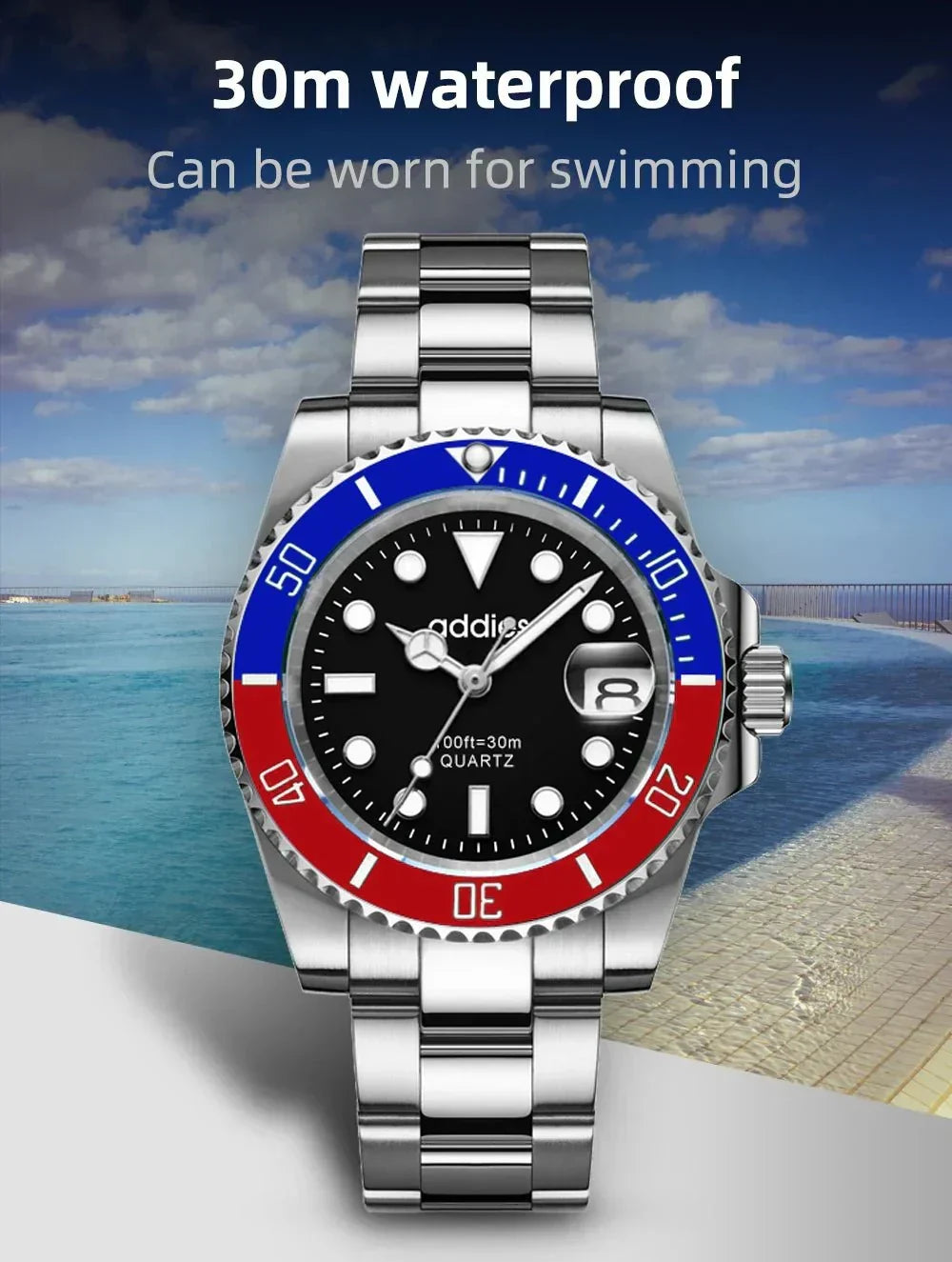 Montre de sport à quartz TitanX Elite pour hommes – Montre de plongée de luxe en acier inoxydable étanche à 30 m | Relation masculine