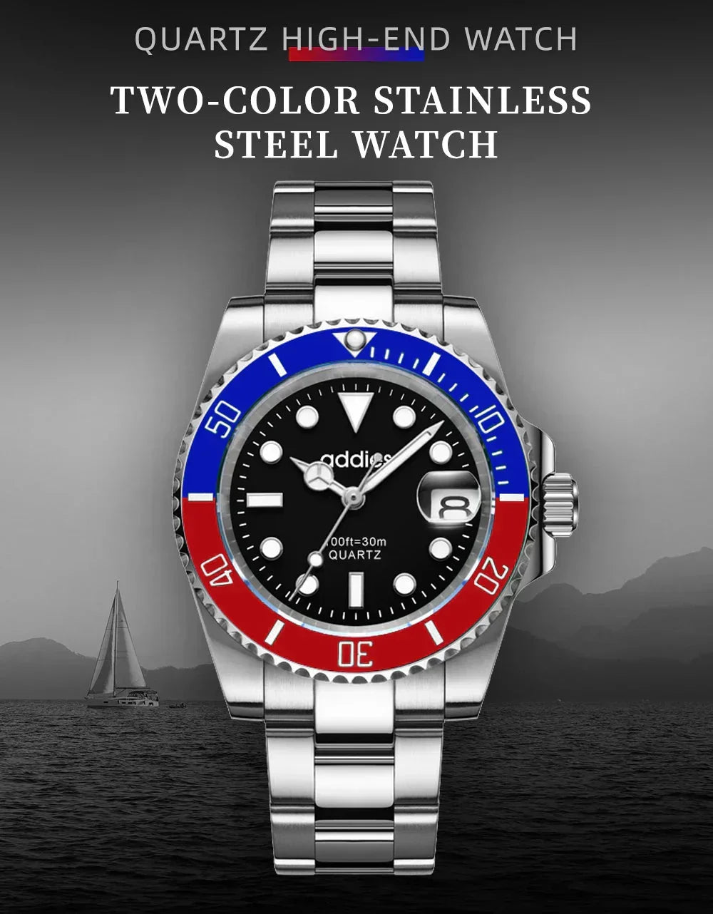 Montre de sport à quartz TitanX Elite pour hommes – Montre de plongée de luxe en acier inoxydable étanche à 30 m | Relation masculine